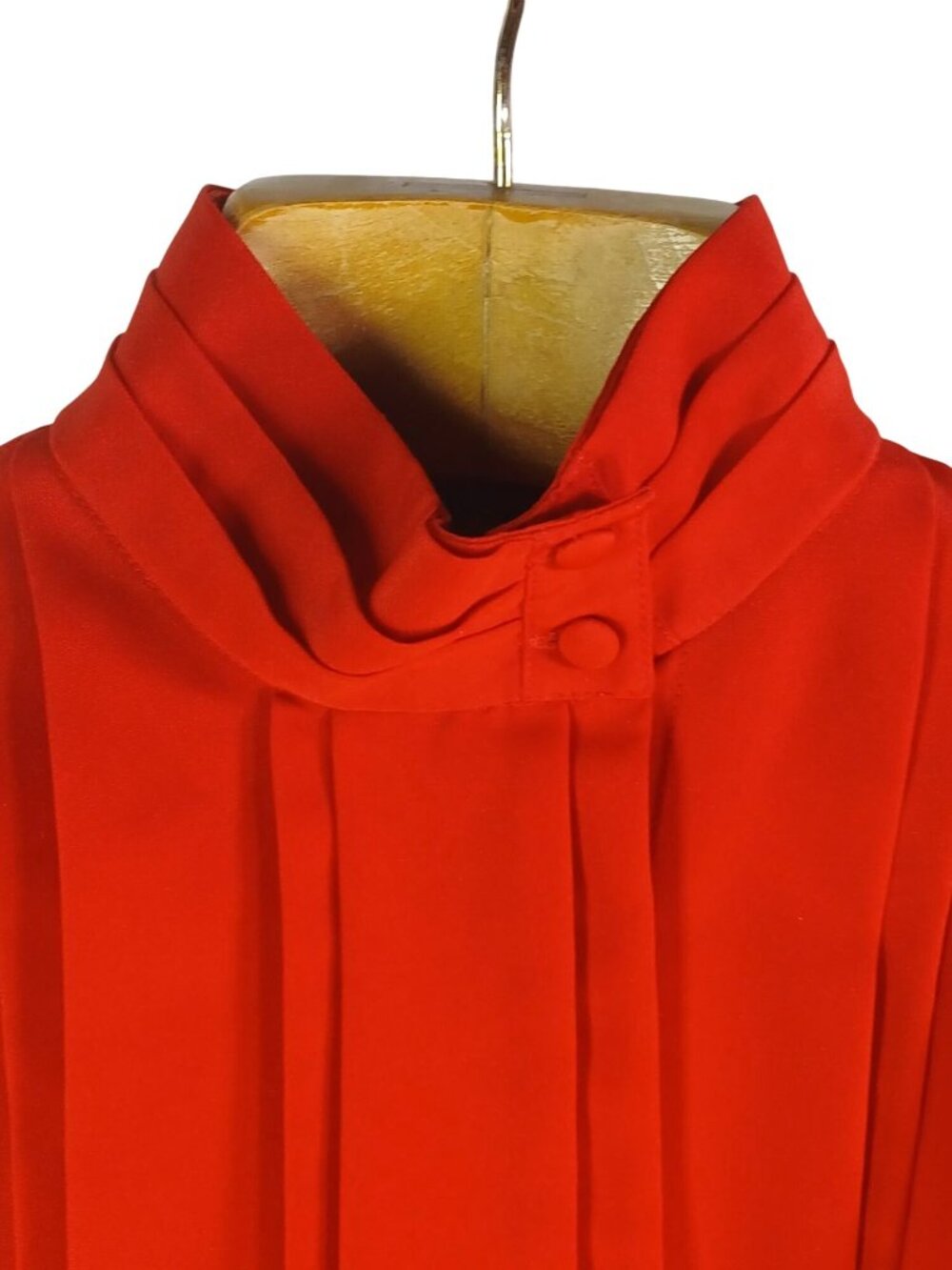 Vintage 80s Hill Archer Red High Neck Pleated Blouse Size 12 Long Sleeve Pleated - Picture 7 of 16